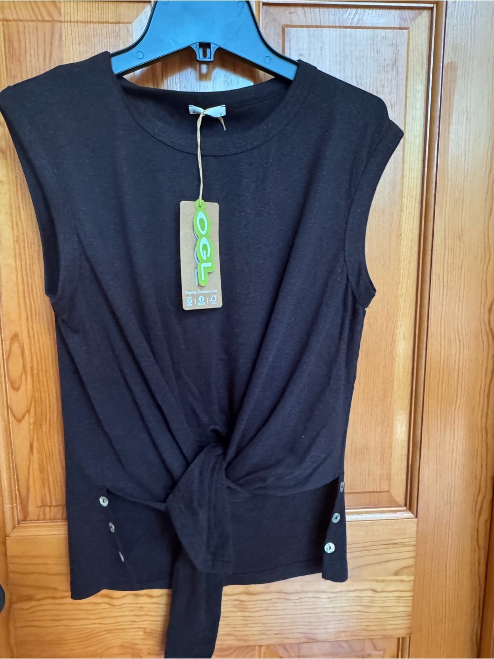 OGL SLUB LINEN BLEND FRONT TIE TOP NWT